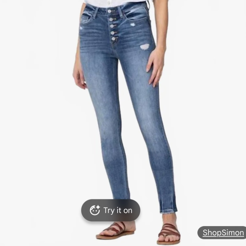 Express Distressed Blue Skinny High Waisted Jeans